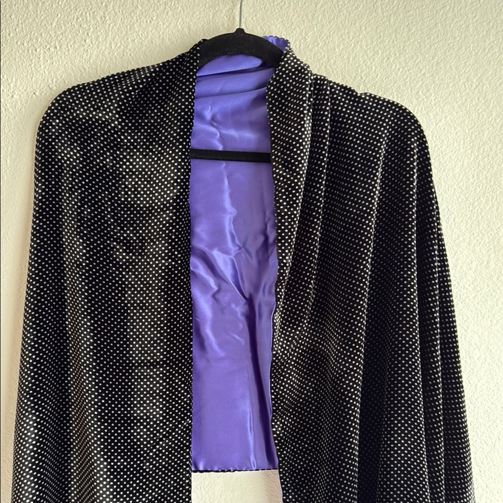 Black and White Polka Dot Shawl with Purple Lining